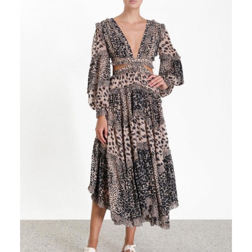 Zimmermann Allia Leopard Cutout Dress AU1/S - Picture 2 of 12